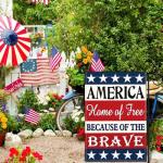 Yesuavt 4th of July Patriotic Garden Flag Independence Memorial Day American Yard Garden Flags for Outside 12x18 Double Sided Home of Free Because of the Brave Sign Flag Outdoor House Decorations