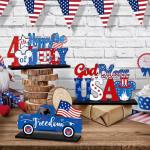 4th of July Table Decorations Mouse Shaped, 3 Pieces Patriotic Memorial Day Table Signs Centerpiece, Independence Day Wooden Tabletop Sign With Base, Freedom Truck Star USA Ornament for Home Decor