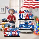 4th of July Table Decorations Mouse Shaped, 3 Pieces Patriotic Memorial Day Table Signs Centerpiece, Independence Day Wooden Tabletop Sign With Base, Freedom Truck Star USA Ornament for Home Decor