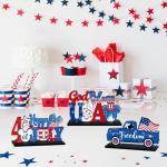 4th of July Table Decorations Mouse Shaped, 3 Pieces Patriotic Memorial Day Table Signs Centerpiece, Independence Day Wooden Tabletop Sign With Base, Freedom Truck Star USA Ornament for Home Decor