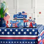 4th of July Table Decorations Mouse Shaped, 3 Pieces Patriotic Memorial Day Table Signs Centerpiece, Independence Day Wooden Tabletop Sign With Base, Freedom Truck Star USA Ornament for Home Decor