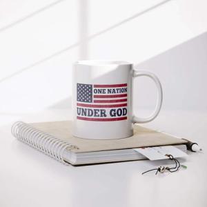 One Nation Under God Patriotism Christian Inspirational Motivational Gifts US Flag For Patriotic Novelty Drinkware Coffee Ceramic Mug 11 oz White