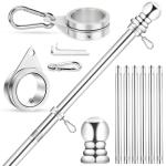 Flag Pole for Outside House Porch Wall Mount, REERON 7 FT No Tangle Stainless Steel Spinning Flagpole Kit with 360° Rotating 1" Metal Flag Pole Rings Clips for 3x5' 4x6' American Flag, Without Bracket