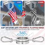 Flag Pole for Outside House Porch Wall Mount, REERON 7 FT No Tangle Stainless Steel Spinning Flagpole Kit with 360° Rotating 1" Metal Flag Pole Rings Clips for 3x5' 4x6' American Flag, Without Bracket