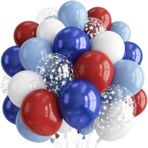 Red White and Blue Balloons, 50 Pcs Retro Red White Blue Star Print Latex Balloons Set for Independence Day Patriotic Anniversary Veterans Day Graduation Baseball Nautical Birthday Party Decorations