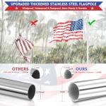 Flag Pole for Outside House Porch Wall Mount, REERON 7 FT No Tangle Stainless Steel Spinning Flagpole Kit with 360° Rotating 1" Metal Flag Pole Rings Clips for 3x5' 4x6' American Flag, Without Bracket