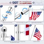 Flag Pole for Outside House Porch Wall Mount, REERON 7 FT No Tangle Stainless Steel Spinning Flagpole Kit with 360° Rotating 1" Metal Flag Pole Rings Clips for 3x5' 4x6' American Flag, Without Bracket