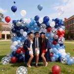 Red White and Blue Balloons, 50 Pcs Retro Red White Blue Star Print Latex Balloons Set for Independence Day Patriotic Anniversary Veterans Day Graduation Baseball Nautical Birthday Party Decorations