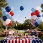 Red White and Blue Balloons, 50 Pcs Retro Red White Blue Star Print Latex Balloons Set for Independence Day Patriotic Anniversary Veterans Day Graduation Baseball Nautical Birthday Party Decorations