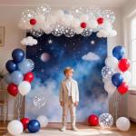 Red White and Blue Balloons, 50 Pcs Retro Red White Blue Star Print Latex Balloons Set for Independence Day Patriotic Anniversary Veterans Day Graduation Baseball Nautical Birthday Party Decorations