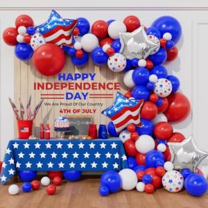 Beaumode 139pcs Labor Day Balloon Arch Garland Kit Red White Blue Balloon Arch for Memorial Day Independence Day Americana Patriotic Veterans American Flag Day Party Decorations (Red White Blue)