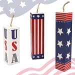 Hying 3 Pieces 4th of July Table Decor Patriotic Tiered Tray Independence Day Wooden Blocks American Table Centerpieces Red Blue Rustic Wood Signs for Tabletop Farmhouse Memorial Day Decorations