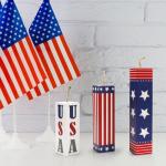 Hying 3 Pieces 4th of July Table Decor Patriotic Tiered Tray Independence Day Wooden Blocks American Table Centerpieces Red Blue Rustic Wood Signs for Tabletop Farmhouse Memorial Day Decorations