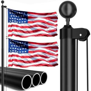 IIOPE 20FT Residential Flag Pole Kit,14-Gauge Aluminum,Thick Heavy Duty in Ground Flagpoles for Outside House with USA Flag, Black Topper Ball,Aluminum Clips (Black)