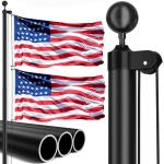 IIOPE 20FT Residential Flag Pole Kit,14-Gauge Aluminum,Thick Heavy Duty in Ground Flagpoles for Outside House with USA Flag, Black Topper Ball,Aluminum Clips (Black)