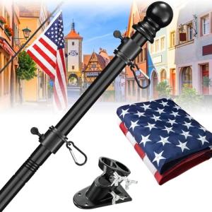 Barcetine Flag Pole Kit with 3x5 US Flag - Includes 6ft Heavy Duty Tangle Free Flagpole,Weather Resistant 3x5 Embroidered American Flag,Aluminum Holder Bracket,for Outside House,Porch,Outdoor