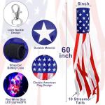 3 Pack 60 Inch Large American Flag Windsocks with Red White Blue Lights, 250th Anniversary USA Patriotic Wind Sock Memorial Day Decorations Outdoor 4th of July Decor Independence Day Outside Yard