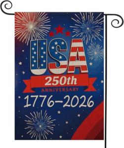 250 Years USA Garden Flag, America 250th Anniversary Banner with Fireworks Design, 1776-2026 Patriotic 4th of July Yard Sign Double-Sided Waterproof Flag 12x18 Inch