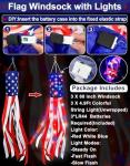 3 Pack 60 Inch Large American Flag Windsocks with Red White Blue Lights, 250th Anniversary USA Patriotic Wind Sock Memorial Day Decorations Outdoor 4th of July Decor Independence Day Outside Yard