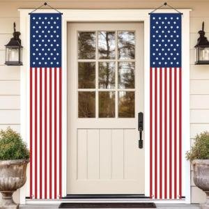 4th of July Decorations - Hanging American Flag Banners Patriotic Porch Sign for Memorial Day, Independence Day Party Supplies - Weatherproof Stars and Stripes Red White Blue (2 Pcs)