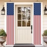 4th of July Decorations - Hanging American Flag Banners Patriotic Porch Sign for Memorial Day, Independence Day Party Supplies - Weatherproof Stars and Stripes Red White Blue (2 Pcs)