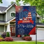 250 Years USA Garden Flag, America 250th Anniversary Banner with Fireworks Design, 1776-2026 Patriotic 4th of July Yard Sign Double-Sided Waterproof Flag 12x18 Inch