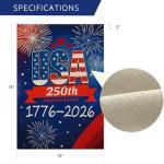 250 Years USA Garden Flag, America 250th Anniversary Banner with Fireworks Design, 1776-2026 Patriotic 4th of July Yard Sign Double-Sided Waterproof Flag 12x18 Inch