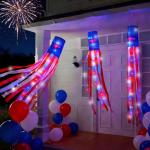 3 Pack 60 Inch Large American Flag Windsocks with Red White Blue Lights, 250th Anniversary USA Patriotic Wind Sock Memorial Day Decorations Outdoor 4th of July Decor Independence Day Outside Yard