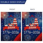 250 Years USA Garden Flag, America 250th Anniversary Banner with Fireworks Design, 1776-2026 Patriotic 4th of July Yard Sign Double-Sided Waterproof Flag 12x18 Inch