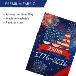 250 Years USA Garden Flag, America 250th Anniversary Banner with Fireworks Design, 1776-2026 Patriotic 4th of July Yard Sign Double-Sided Waterproof Flag 12x18 Inch