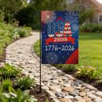 250 Years USA Garden Flag, America 250th Anniversary Banner with Fireworks Design, 1776-2026 Patriotic 4th of July Yard Sign Double-Sided Waterproof Flag 12x18 Inch