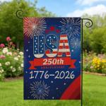 250 Years USA Garden Flag, America 250th Anniversary Banner with Fireworks Design, 1776-2026 Patriotic 4th of July Yard Sign Double-Sided Waterproof Flag 12x18 Inch