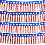 4 Packs 10 Feet Long Foil Fringe 4th of July Star Garland Memorial Day USA Red White Blue Independence Day Tinsel Metallic Streamers Patriotic Banner Car Parade Floats Garden Trailer Decor