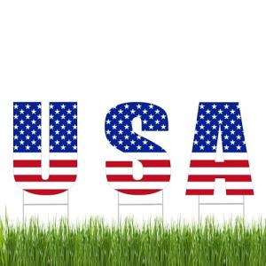 Large USA United States of America Patriotic Flag Yard Sign Home Decor Lawn Decoration With Stakes Memorial Veteran's Day 4th of July