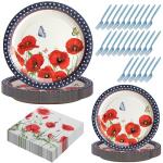 Wehhbtye 100 Pcs 4th of July Poppy Flower Plates and Napkin, Memorial Paper Plates Tableware with Forks, Disposable Poppy Floral Party Supplies for Veterans Day Independence Day Patriotic Decoration