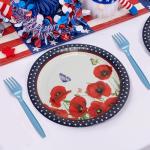 Wehhbtye 100 Pcs 4th of July Poppy Flower Plates and Napkin, Memorial Paper Plates Tableware with Forks, Disposable Poppy Floral Party Supplies for Veterans Day Independence Day Patriotic Decoration
