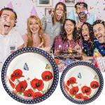 Wehhbtye 100 Pcs 4th of July Poppy Flower Plates and Napkin, Memorial Paper Plates Tableware with Forks, Disposable Poppy Floral Party Supplies for Veterans Day Independence Day Patriotic Decoration