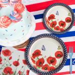 Wehhbtye 100 Pcs 4th of July Poppy Flower Plates and Napkin, Memorial Paper Plates Tableware with Forks, Disposable Poppy Floral Party Supplies for Veterans Day Independence Day Patriotic Decoration