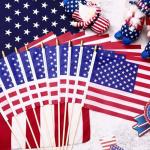 Tegeme 100 Pack of Small American Flags on Sticks, 8 x 12 Inch Mini Handheld US Flags Stick with Solid Wooden Pole Safety Spear Tip for Yard, Memorial Day, 4th of July, Independence Day Decorations