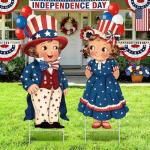 Beeveer 2 Pcs 4th of July Decorations Vintage Patriotic Yard Decor Outdoor 250th Anniversary Memorial Day Yard Sign with Stakes Front Door Hanging Sign for Porch Door Garden Patio Lawn Party Supplies