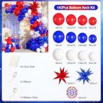 Red White and Blue Balloon Garland Arch Kit, 140Pcs Blue Red White 4th of July Balloons for Patriotic Decorations 4th of July Memorial Day Graduation Baseball Birthday Party Decorations