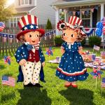 Beeveer 2 Pcs 4th of July Decorations Vintage Patriotic Yard Decor Outdoor 250th Anniversary Memorial Day Yard Sign with Stakes Front Door Hanging Sign for Porch Door Garden Patio Lawn Party Supplies