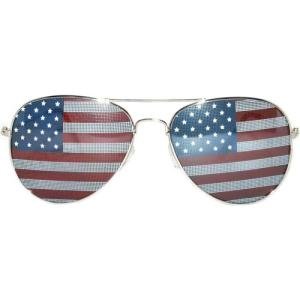 OWL Aviator Pilot 4th of July Sunglasses for Women and Men Size Medium Silver Frame USA American Flag Lens Glasses UV400 Protection