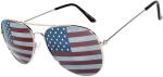OWL Aviator Pilot 4th of July Sunglasses for Women and Men Size Medium Silver Frame USA American Flag Lens Glasses UV400 Protection