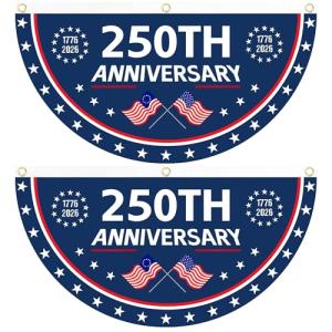2PCS 250th Anniversary USA Flag, 1.5X3 FT 1776-2026 Fan Flags, 2 Ply Year American Anniversary Flag for Wall, Front Door, Porch, Fence, Outdoor Decorations (Style 1)