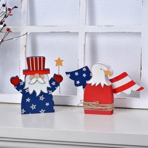 4th of July Table Decorations Set 2PCs Patriotic Centerpieces Rustic Independence Day Red White Blue Wood Gnome and Bald Eagle Figures 3D American Festive Tiered Tray Decor (2pcs)