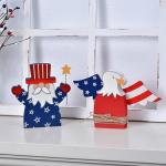4th of July Table Decorations Set 2PCs Patriotic Centerpieces Rustic Independence Day Red White Blue Wood Gnome and Bald Eagle Figures 3D American Festive Tiered Tray Decor (2pcs)