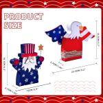 4th of July Table Decorations Set 2PCs Patriotic Centerpieces Rustic Independence Day Red White Blue Wood Gnome and Bald Eagle Figures 3D American Festive Tiered Tray Decor (2pcs)