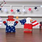 4th of July Table Decorations Set 2PCs Patriotic Centerpieces Rustic Independence Day Red White Blue Wood Gnome and Bald Eagle Figures 3D American Festive Tiered Tray Decor (2pcs)