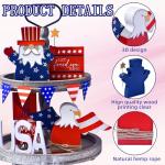 4th of July Table Decorations Set 2PCs Patriotic Centerpieces Rustic Independence Day Red White Blue Wood Gnome and Bald Eagle Figures 3D American Festive Tiered Tray Decor (2pcs)